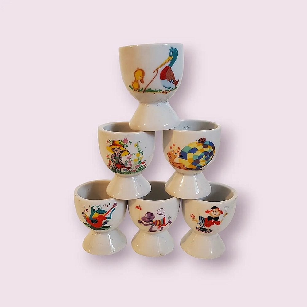 Lot of 6 vintage kid egg cups